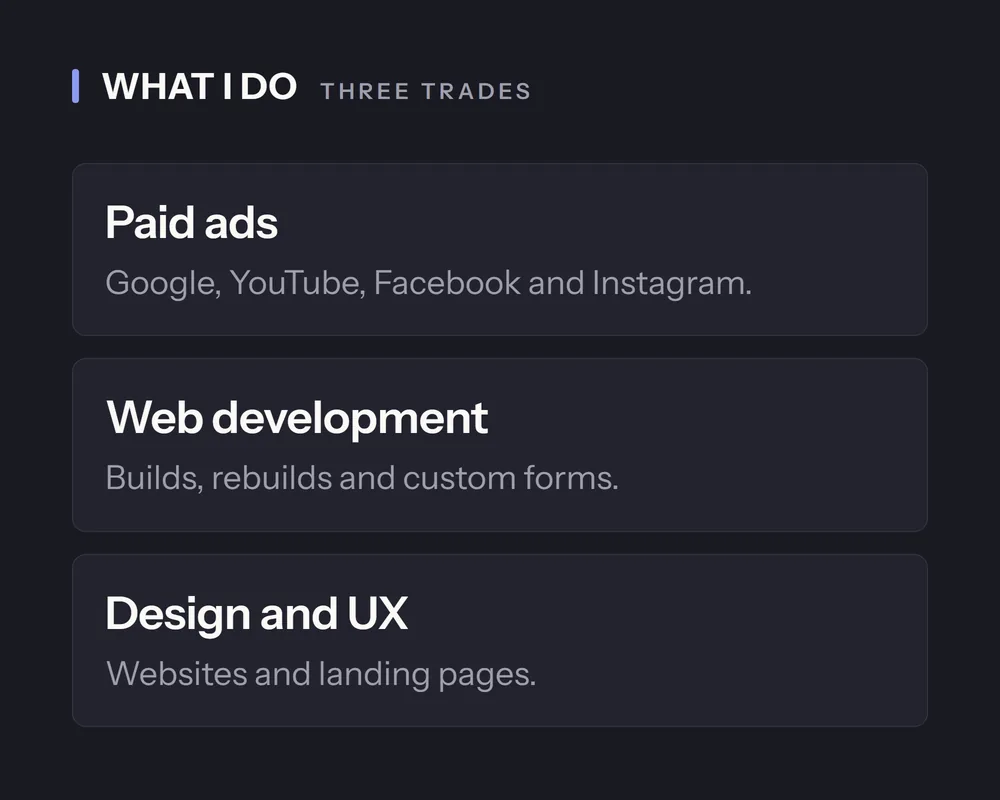 The three trades: paid ads, web development, and design and UX